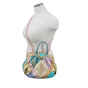 NAS Vintage 80s Colorful Pastel Metallic Gold Patchwork Women's Bag Purse